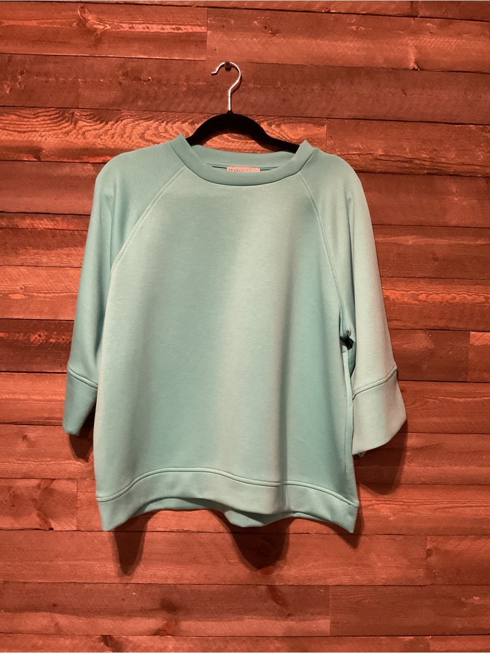 Zenana Women’s Aqua 3/4 Sleeve Scuba Top Size L/XL NWOT - Picture 2 of 2